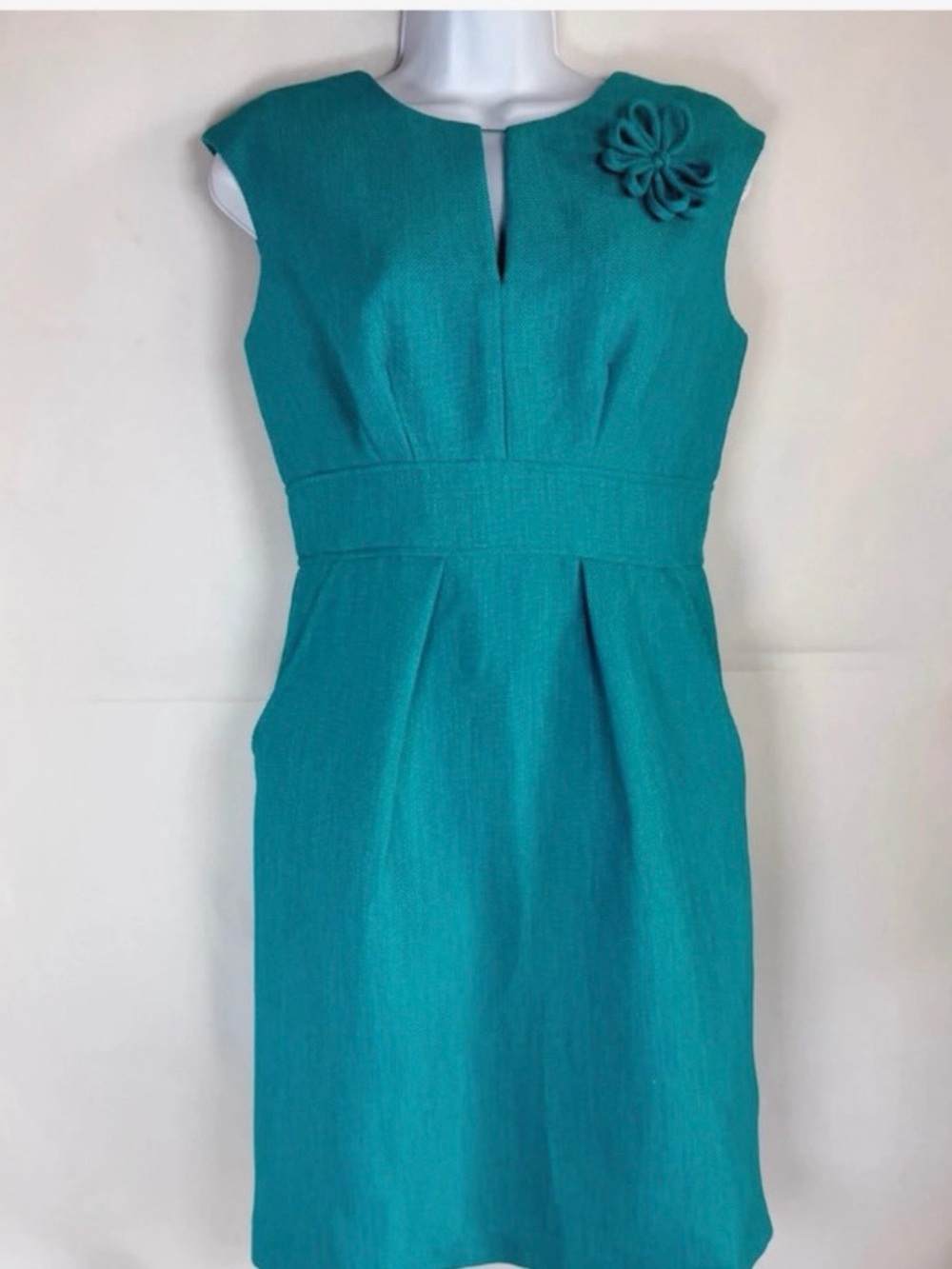 Studio I Teal Sleeveless Sheath Dress with Floral Accent